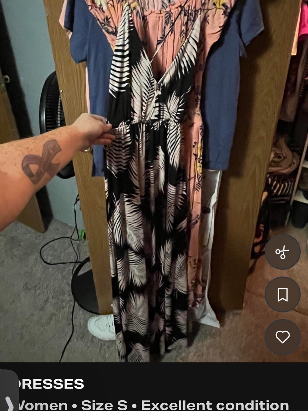T.J.Maxx Black and Pink Leaf-Print Maxi Dress
